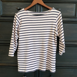 L.L. Bean Women’s Large Pink & Blue Striped‎ 3/4 Sleeve Shirt